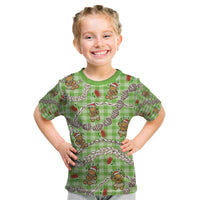 Green Palaka Hawaii Mele Kalikimaka Kid T Shirt Ohia Lehua Shell Leis Funny Gingerbread Santa - Polynesian Pride