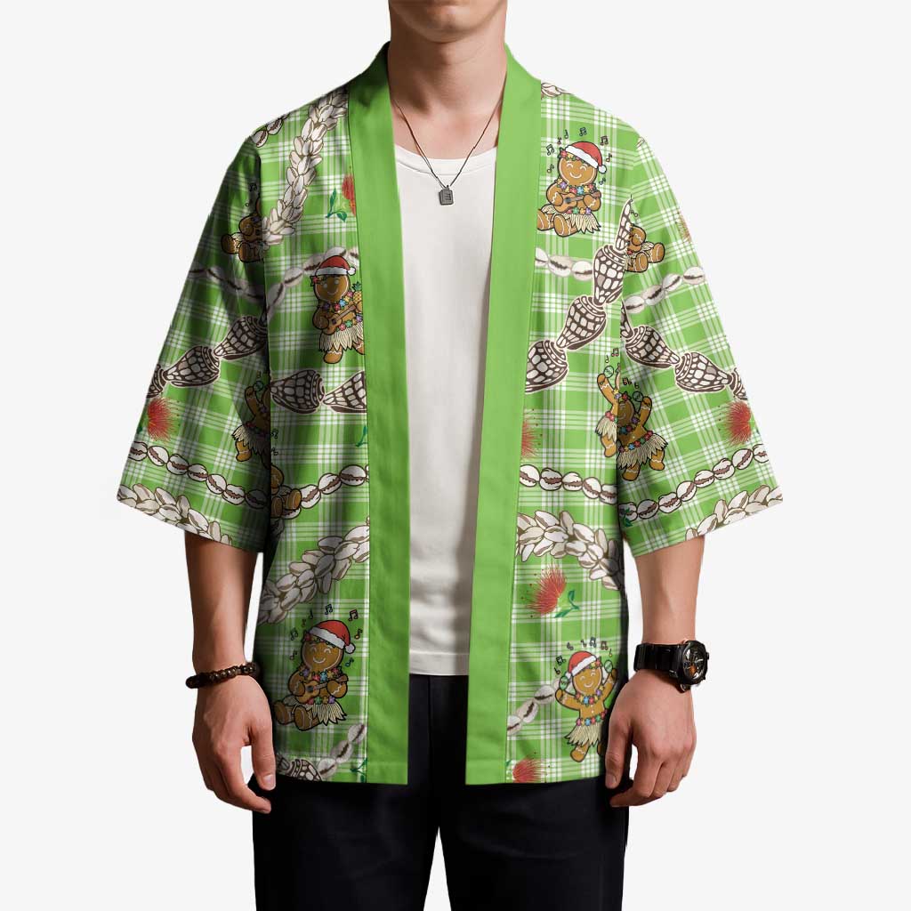 Green Palaka Hawaii Mele Kalikimaka Kimono Ohia Lehua Shell Leis Funny Gingerbread Santa - Polynesian Pride