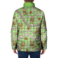 Green Palaka Hawaii Mele Kalikimaka Padded Jacket Ohia Lehua Shell Leis Funny Gingerbread Santa - Polynesian Pride
