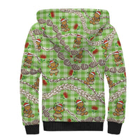 Green Palaka Hawaii Mele Kalikimaka Sherpa Hoodie Ohia Lehua Shell Leis Funny Gingerbread Santa - Polynesian Pride