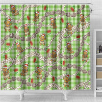 Green Palaka Hawaii Mele Kalikimaka Shower Curtain Ohia Lehua Shell Leis Funny Gingerbread Santa - Polynesian Pride