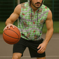 Green Palaka Hawaii Mele Kalikimaka Sleeveless Zip Hoodie Ohia Lehua Shell Leis Funny Gingerbread Santa - Polynesian Pride