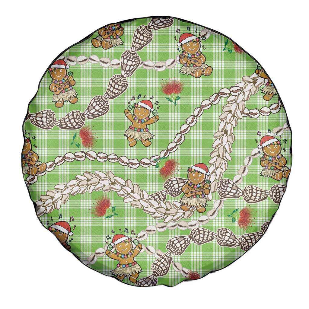 Green Palaka Hawaii Mele Kalikimaka Spare Tire Cover Ohia Lehua Shell Leis Funny Gingerbread Santa - Polynesian Pride