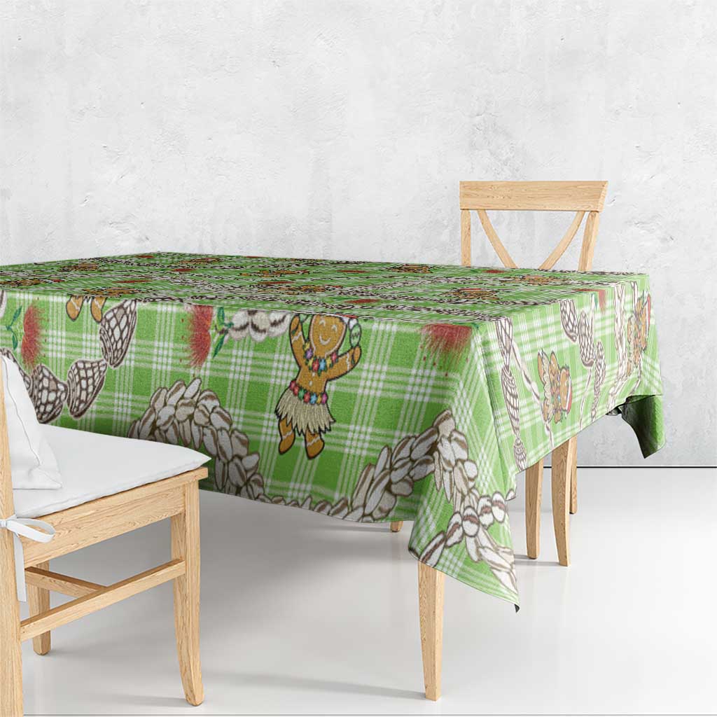 Green Palaka Hawaii Mele Kalikimaka Tablecloth Ohia Lehua Shell Leis Funny Gingerbread Santa - Polynesian Pride