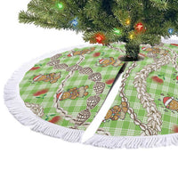 Green Palaka Hawaii Mele Kalikimaka Tree Skirt Ohia Lehua Shell Leis Funny Gingerbread Santa - Polynesian Pride