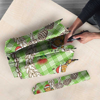 Green Palaka Hawaii Mele Kalikimaka Umbrella Ohia Lehua Shell Leis Funny Gingerbread Santa - Polynesian Pride