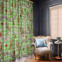 Green Palaka Hawaii Mele Kalikimaka Window Curtain Ohia Lehua Shell Leis Funny Gingerbread Santa - Polynesian Pride