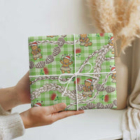 Green Palaka Hawaii Mele Kalikimaka Wrapping Paper Ohia Lehua Shell Leis Funny Gingerbread Santa - Polynesian Pride