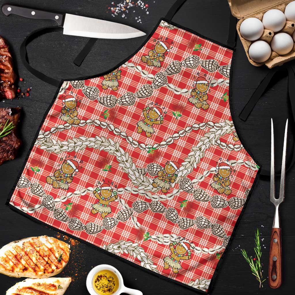 Red Palaka Hawaii Mele Kalikimaka Apron Ohia Lehua Shell Leis Funny Gingerbread Santa - Polynesian Pride