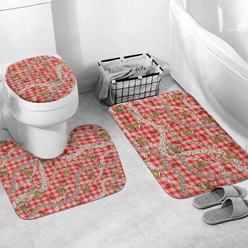 Red Palaka Hawaii Mele Kalikimaka Bathroom Set Ohia Lehua Shell Leis Funny Gingerbread Santa - Polynesian Pride