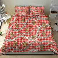 Red Palaka Hawaii Mele Kalikimaka Bedding Set Ohia Lehua Shell Leis Funny Gingerbread Santa - Polynesian Pride