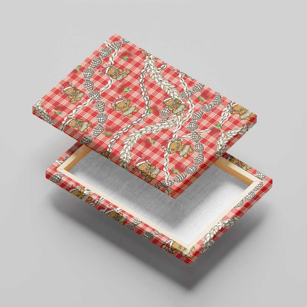 Red Palaka Hawaii Mele Kalikimaka Canvas Wall Art Ohia Lehua Shell Leis Funny Gingerbread Santa - Polynesian Pride