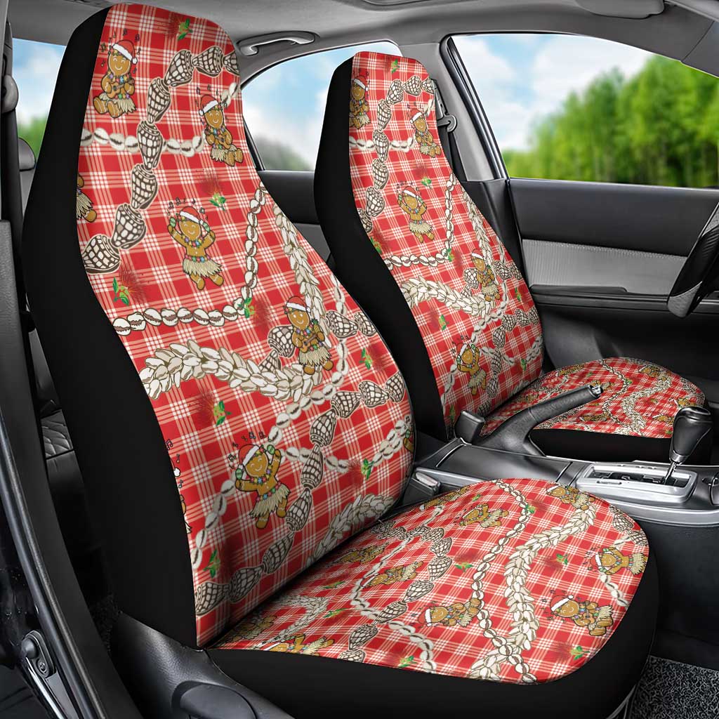 Red Palaka Hawaii Mele Kalikimaka Car Seat Cover Ohia Lehua Shell Leis Funny Gingerbread Santa - Polynesian Pride