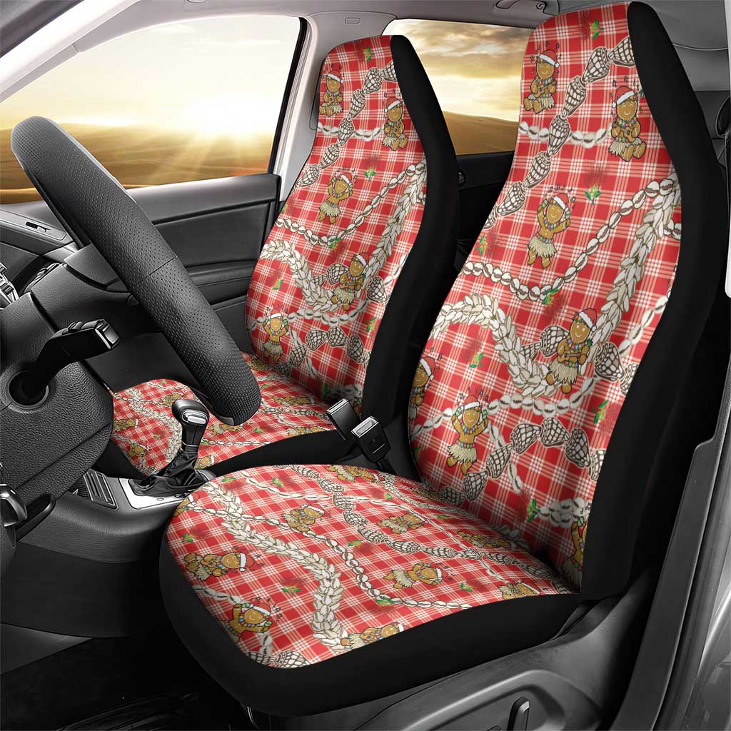 Red Palaka Hawaii Mele Kalikimaka Car Seat Cover Ohia Lehua Shell Leis Funny Gingerbread Santa - Polynesian Pride