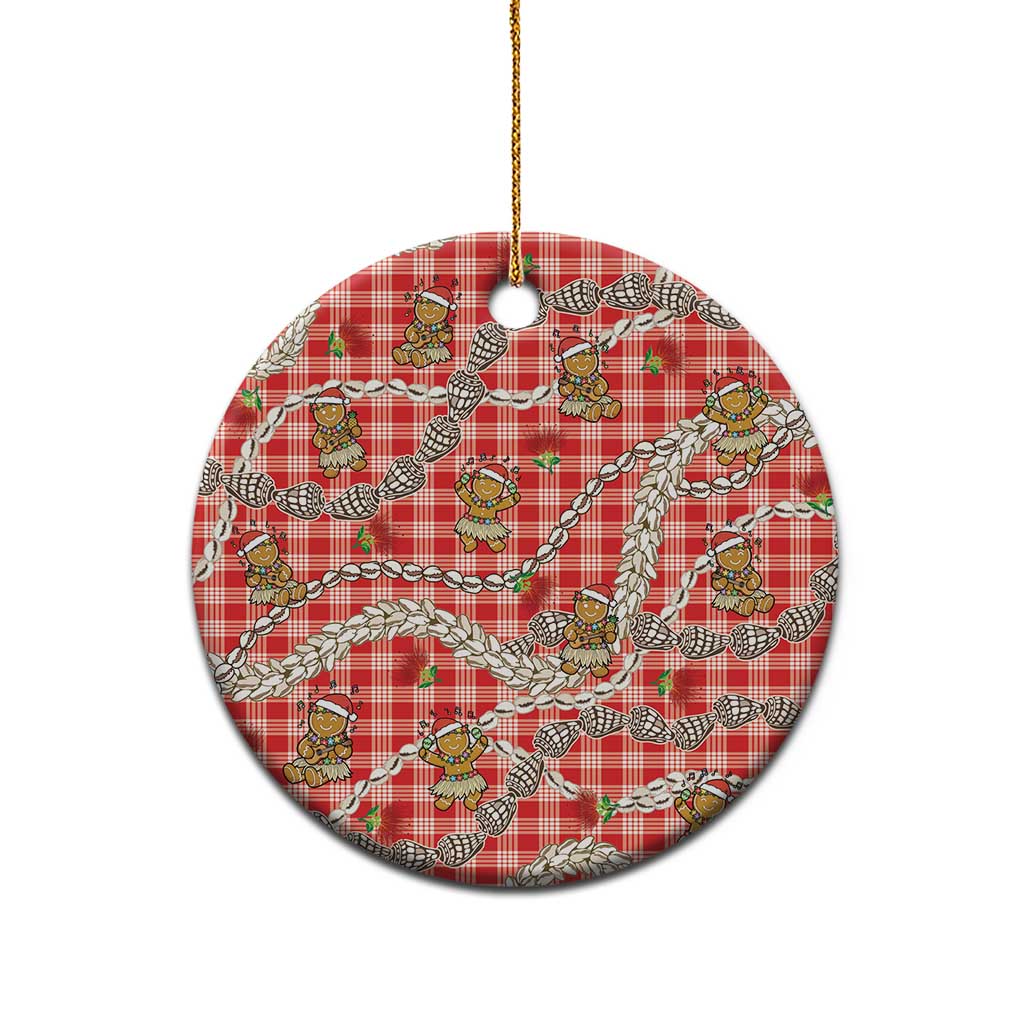 Red Palaka Hawaii Mele Kalikimaka Ceramic Ornament Ohia Lehua Shell Leis Funny Gingerbread Santa - Polynesian Pride