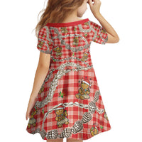 Red Palaka Hawaii Mele Kalikimaka Family Matching Off The Shoulder Long Sleeve Dress and Hawaiian Shirt Ohia Lehua Shell Leis Funny Gingerbread Santa - Polynesian Pride