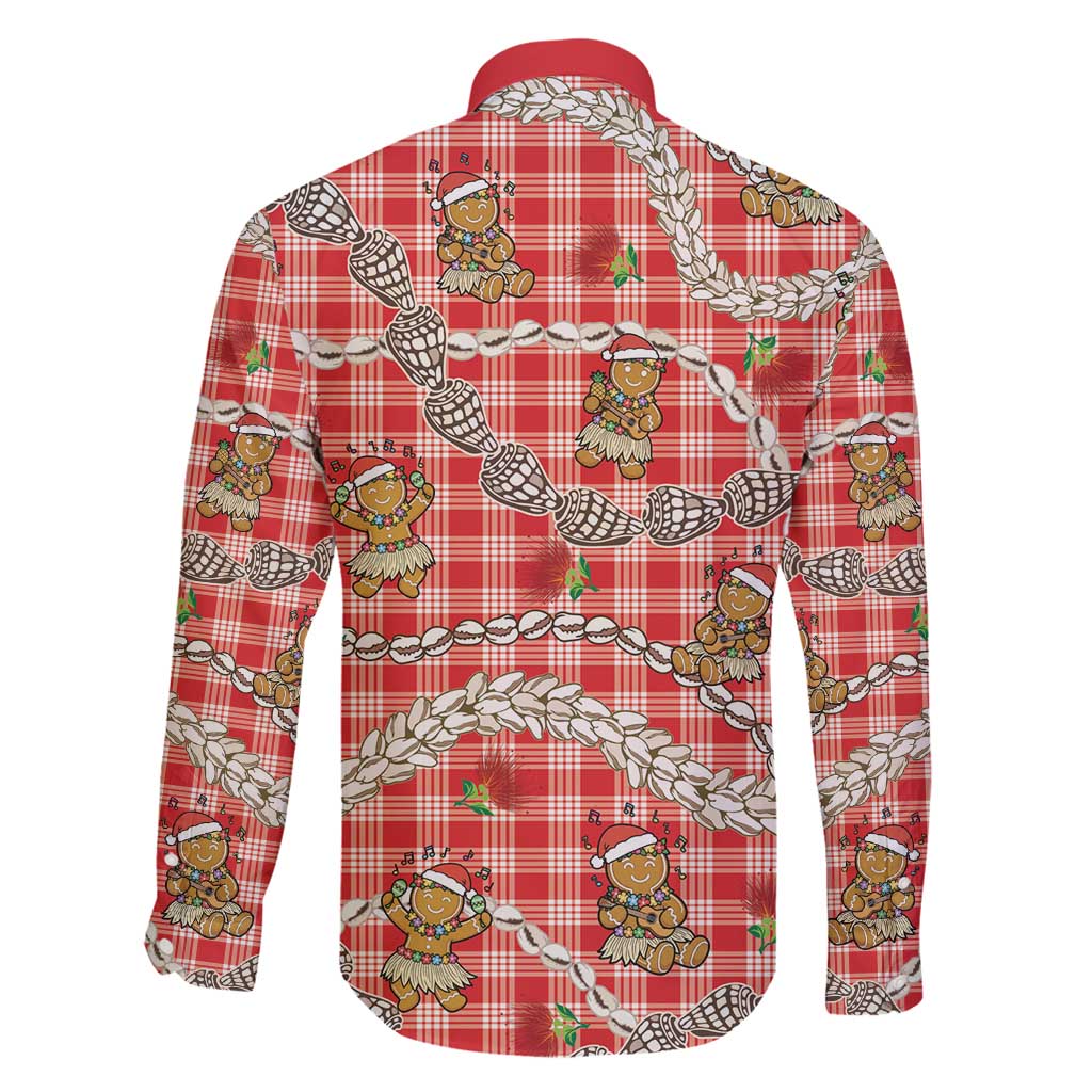Red Palaka Hawaii Mele Kalikimaka Family Matching Puletasi and Hawaiian Shirt Ohia Lehua Shell Leis Funny Gingerbread Santa - Polynesian Pride