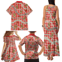 Red Palaka Hawaii Mele Kalikimaka Family Matching Tank Maxi Dress and Hawaiian Shirt Ohia Lehua Shell Leis Funny Gingerbread Santa - Polynesian Pride