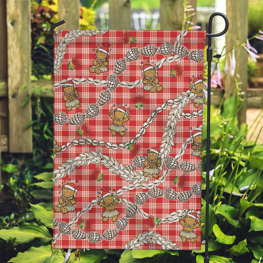 Red Palaka Hawaii Mele Kalikimaka Garden Flag Ohia Lehua Shell Leis Funny Gingerbread Santa - Polynesian Pride