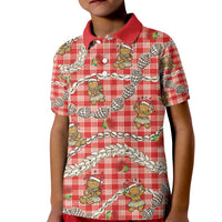 Red Palaka Hawaii Mele Kalikimaka Kid Polo Shirt Ohia Lehua Shell Leis Funny Gingerbread Santa - Polynesian Pride