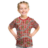 Red Palaka Hawaii Mele Kalikimaka Kid T Shirt Ohia Lehua Shell Leis Funny Gingerbread Santa - Polynesian Pride