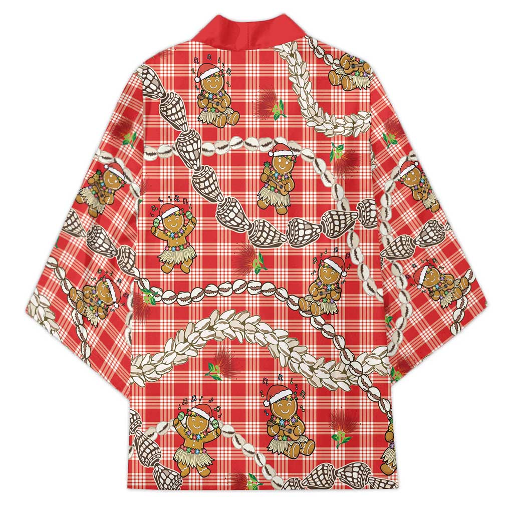 Red Palaka Hawaii Mele Kalikimaka Kimono Ohia Lehua Shell Leis Funny Gingerbread Santa - Polynesian Pride