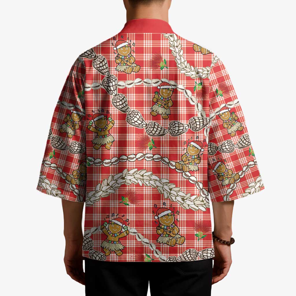 Red Palaka Hawaii Mele Kalikimaka Kimono Ohia Lehua Shell Leis Funny Gingerbread Santa - Polynesian Pride