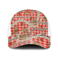 Red Palaka Hawaii Mele Kalikimaka Mesh Trucker Cap Ohia Lehua Shell Leis Funny Gingerbread Santa - Polynesian Pride