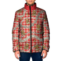 Red Palaka Hawaii Mele Kalikimaka Padded Jacket Ohia Lehua Shell Leis Funny Gingerbread Santa - Polynesian Pride