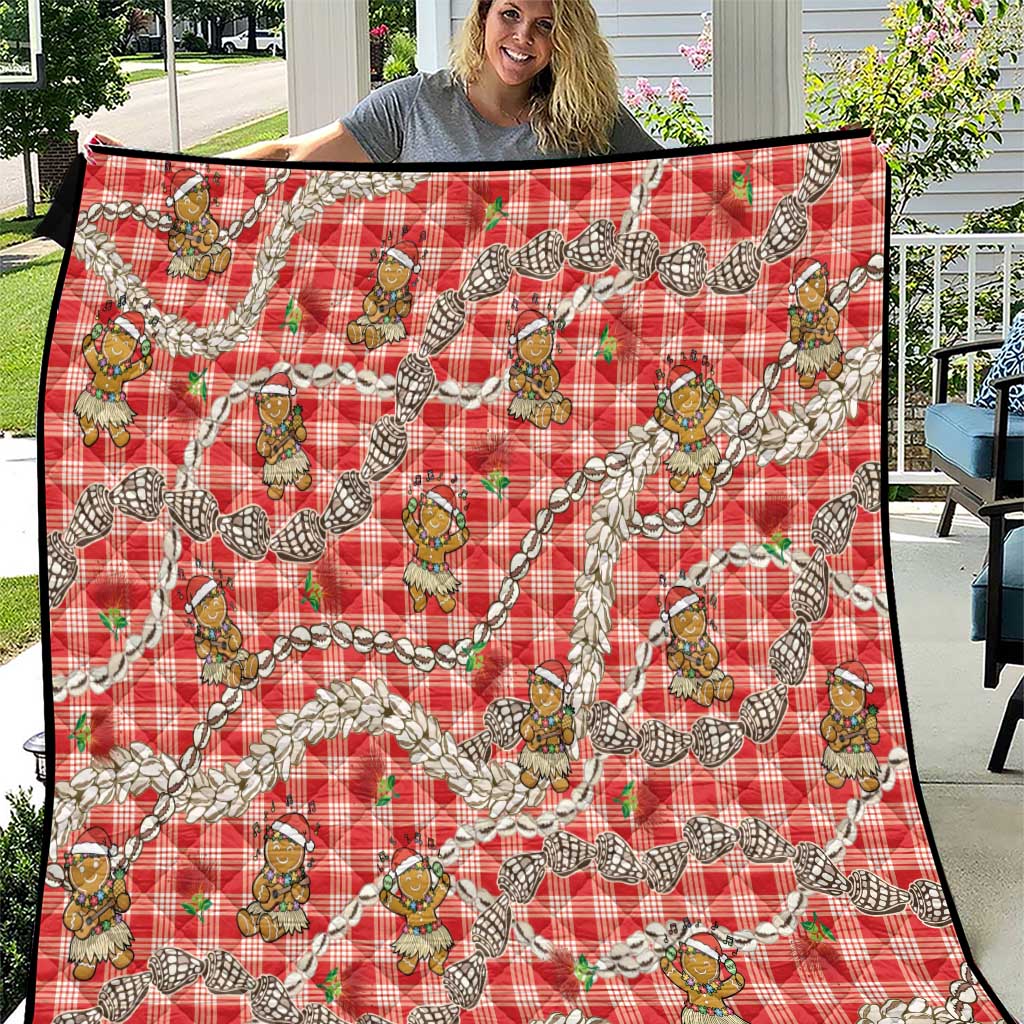 Red Palaka Hawaii Mele Kalikimaka Quilt Ohia Lehua Shell Leis Funny Gingerbread Santa - Polynesian Pride