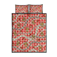 Red Palaka Hawaii Mele Kalikimaka Quilt Bed Set Ohia Lehua Shell Leis Funny Gingerbread Santa - Polynesian Pride