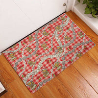 Red Palaka Hawaii Mele Kalikimaka Rubber Doormat Ohia Lehua Shell Leis Funny Gingerbread Santa - Polynesian Pride