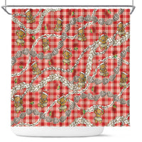 Red Palaka Hawaii Mele Kalikimaka Shower Curtain Ohia Lehua Shell Leis Funny Gingerbread Santa - Polynesian Pride