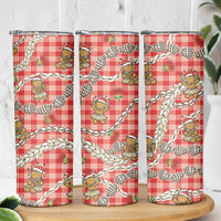 Red Palaka Hawaii Mele Kalikimaka Skinny Tumbler Ohia Lehua Shell Leis Funny Gingerbread Santa - Polynesian Pride