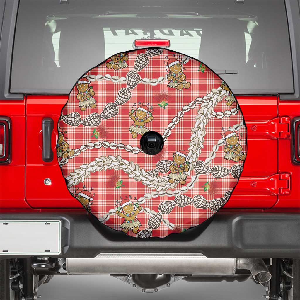 Red Palaka Hawaii Mele Kalikimaka Spare Tire Cover Ohia Lehua Shell Leis Funny Gingerbread Santa - Polynesian Pride