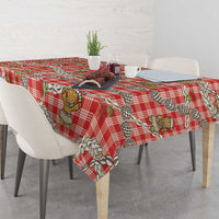 Red Palaka Hawaii Mele Kalikimaka Tablecloth Ohia Lehua Shell Leis Funny Gingerbread Santa - Polynesian Pride