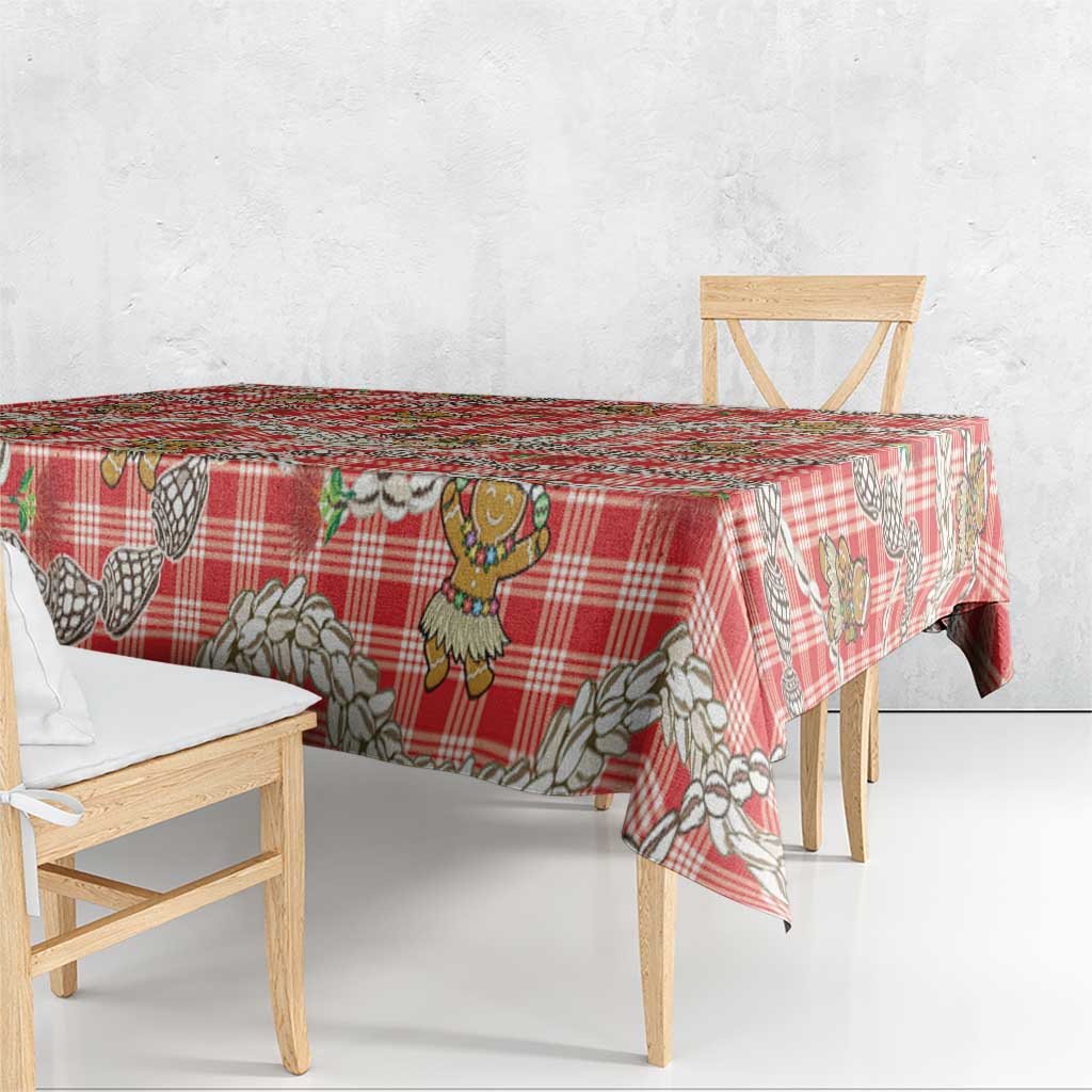 Red Palaka Hawaii Mele Kalikimaka Tablecloth Ohia Lehua Shell Leis Funny Gingerbread Santa - Polynesian Pride