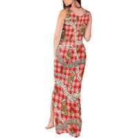 Red Palaka Hawaii Mele Kalikimaka Tank Maxi Dress Ohia Lehua Shell Leis Funny Gingerbread Santa - Polynesian Pride