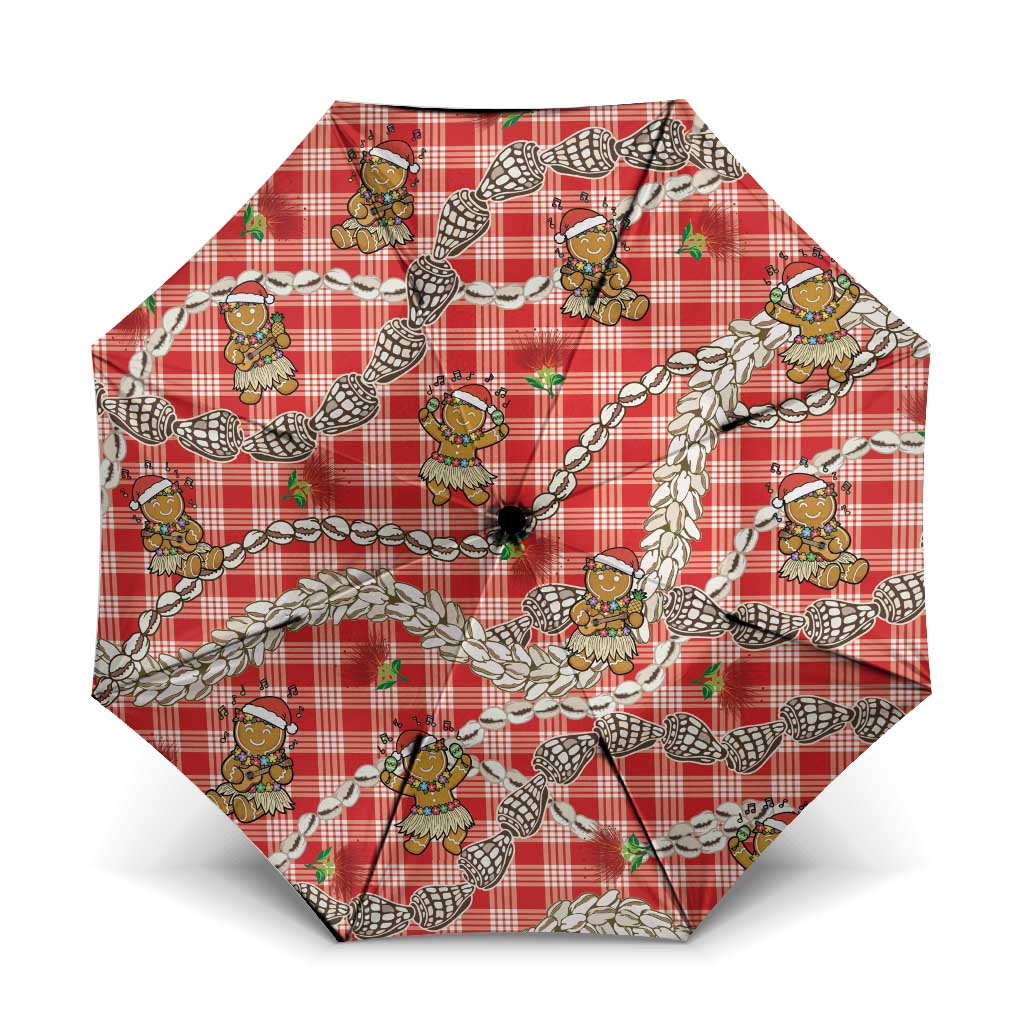 Red Palaka Hawaii Mele Kalikimaka Umbrella Ohia Lehua Shell Leis Funny Gingerbread Santa - Polynesian Pride