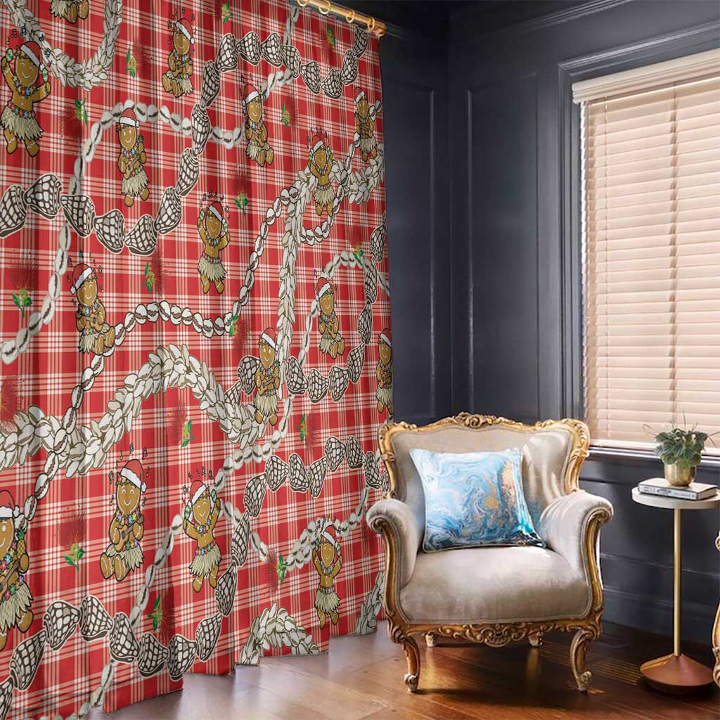 Red Palaka Hawaii Mele Kalikimaka Window Curtain Ohia Lehua Shell Leis Funny Gingerbread Santa - Polynesian Pride