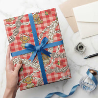 Red Palaka Hawaii Mele Kalikimaka Wrapping Paper Ohia Lehua Shell Leis Funny Gingerbread Santa - Polynesian Pride