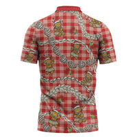 Red Palaka Hawaii Mele Kalikimaka Zipper Polo Shirt Ohia Lehua Shell Leis Funny Gingerbread Santa - Polynesian Pride