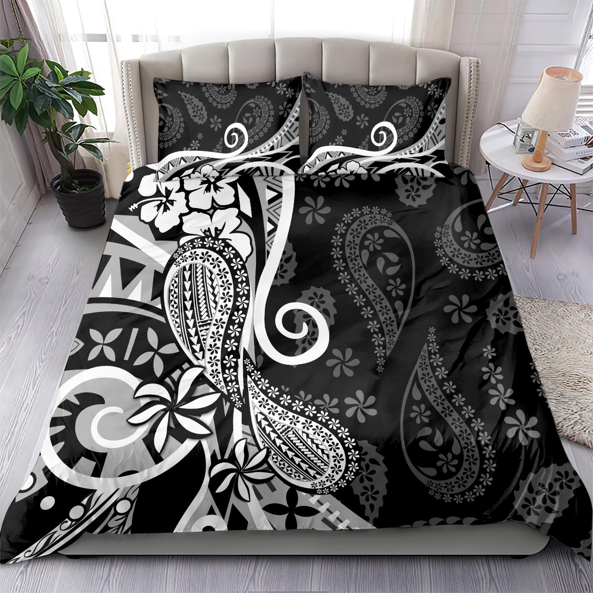 Black Polynesia Paisley Bedding Set Polynesian With Tropical Flowers LT14 - Polynesian Pride