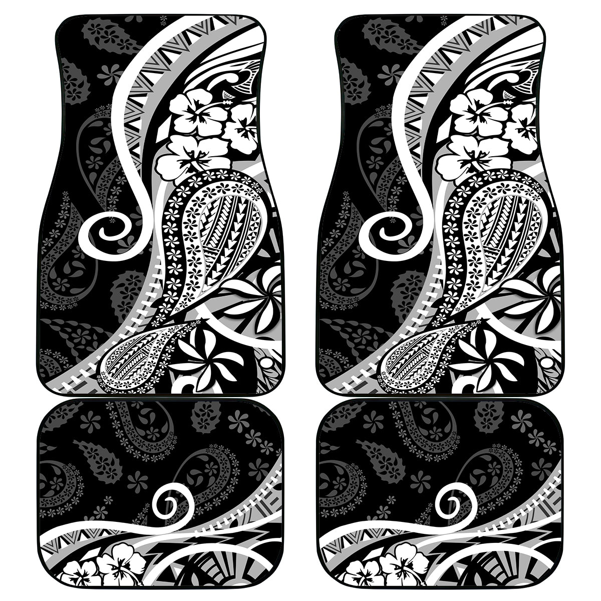 Black Polynesia Paisley Car Mats Polynesian With Tropical Flowers LT14 Black - Polynesian Pride