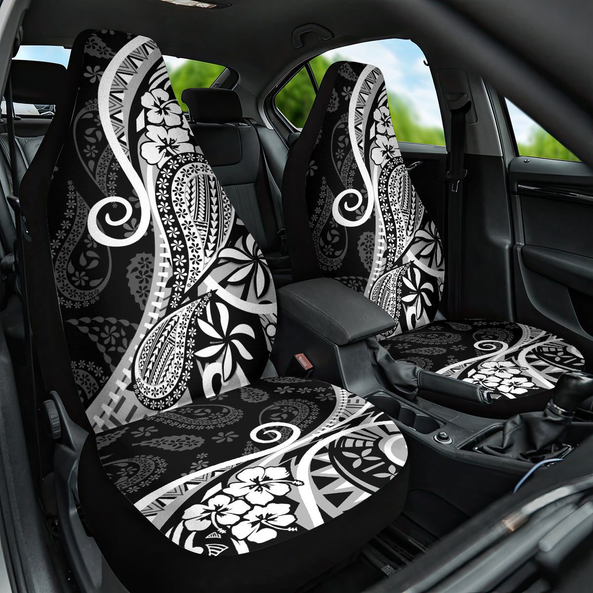 Black Polynesia Paisley Car Seat Cover Polynesian With Tropical Flowers LT14 One Size Black - Polynesian Pride