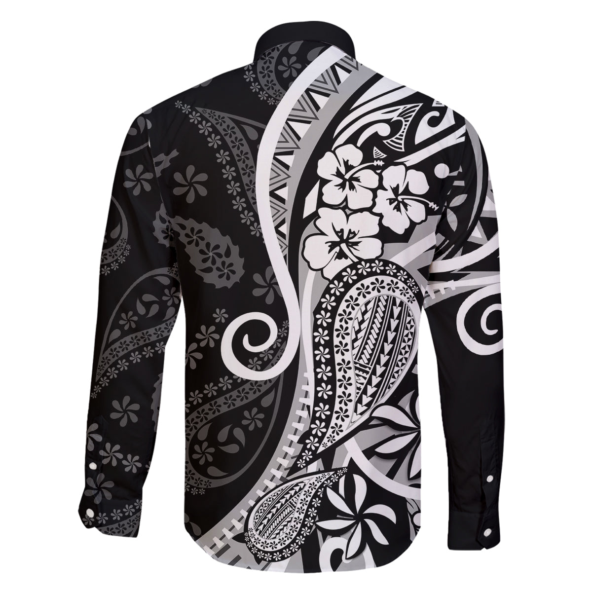 Black Polynesia Paisley Family Matching Off Shoulder Short Dress and Hawaiian Shirt Polynesian With Tropical Flowers LT14 - Polynesian Pride