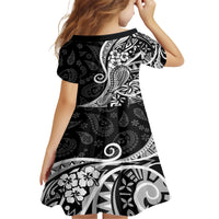 Black Polynesia Paisley Family Matching Short Sleeve Bodycon Dress and Hawaiian Shirt Polynesian With Tropical Flowers LT14 - Polynesian Pride
