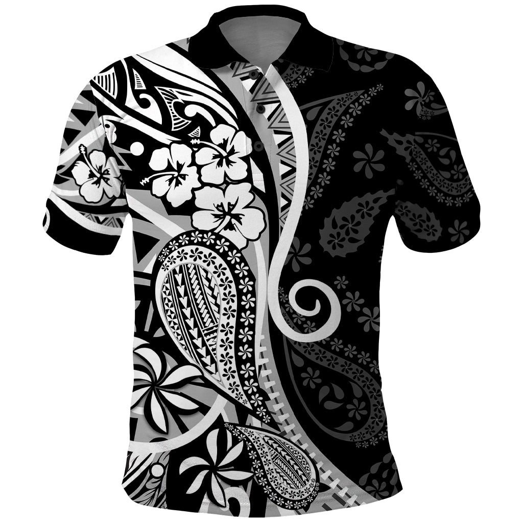 Black Polynesia Paisley Polo Shirt Polynesian With Tropical Flowers LT14 Black - Polynesian Pride