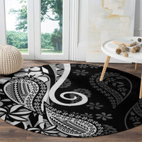 Black Polynesia Paisley Round Carpet Polynesian With Tropical Flowers LT14 - Polynesian Pride