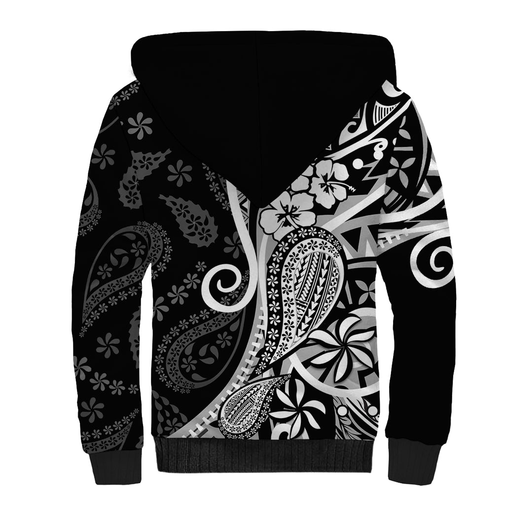 Black Polynesia Paisley Sherpa Hoodie Polynesian With Tropical Flowers LT14 - Polynesian Pride